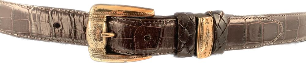Brighton Leather Belt Womens L 24709 Brown Crocodile Decrative Buckle 39" USA Md